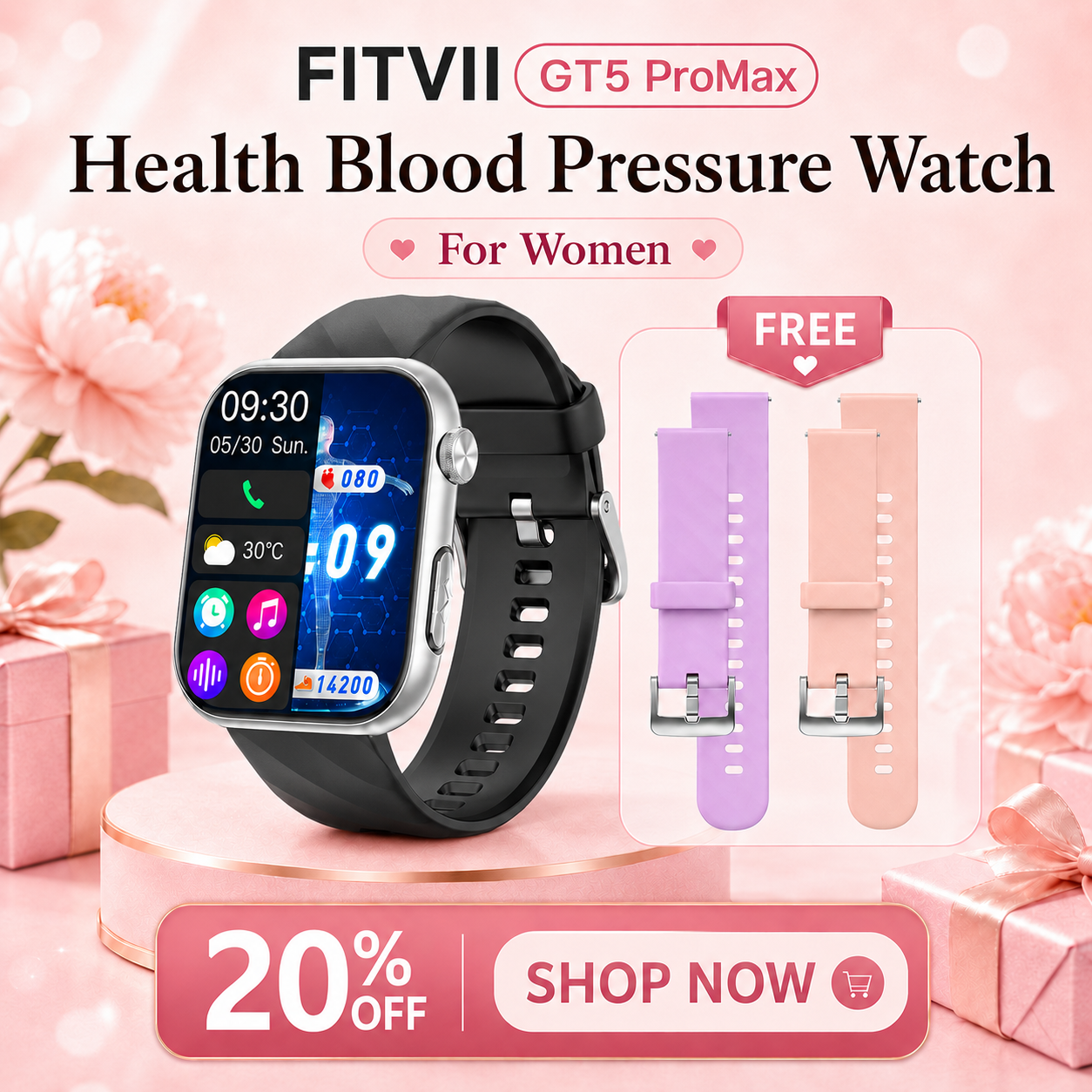 Ny Fitvii Kraftfulde Smartwatch ECG med hjertefrekvens Blodtryksmonitor EKG Blodsukker stresstest