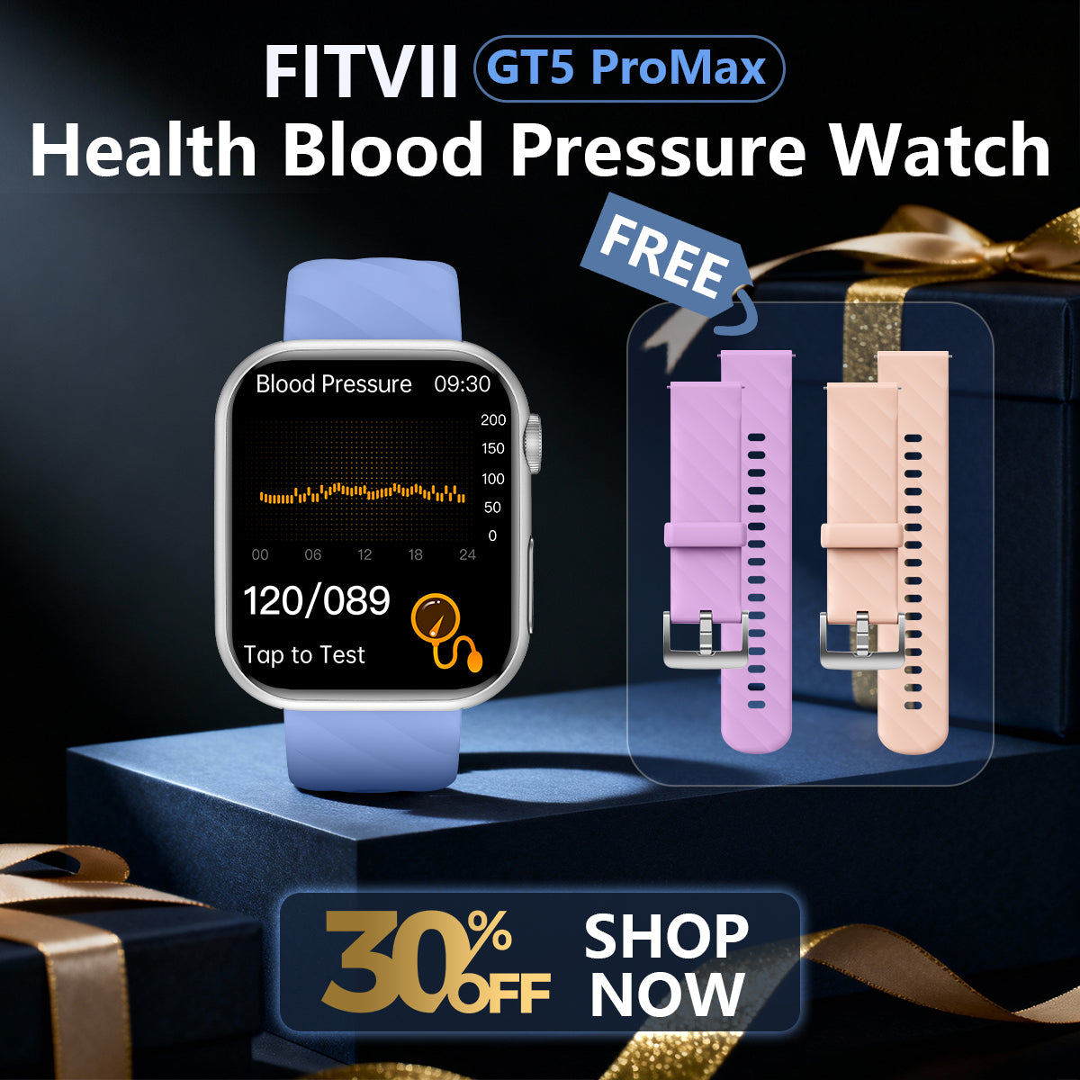 Upgrade Fitvii® GT5 Pro Max Blood Glucose Watch With BP+HRV+ECG(EKG)+PGG+SpO2+SOS+Stress+Sleep Monitoring Supports Voice Calls And Fitness Tracker + Free Straps Gift🎁