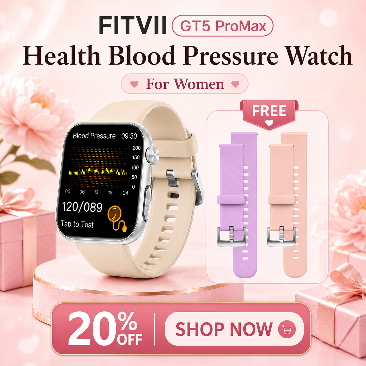 Bagong Fitvii Powerful Smartwatch ECG na may Heart Rate Blood Pressure Monitor EKG Blood Sugar Stress Testing.